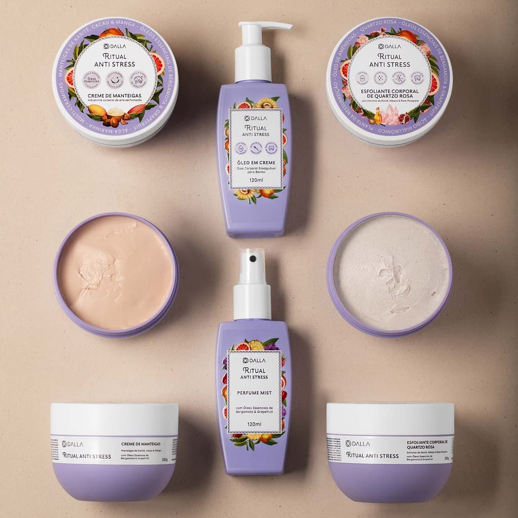 Kit Banho Premium - Anti Stress Creme Hidratante Corporal+Esfoliante Corporal Óleo Corporal+Perfume Mist