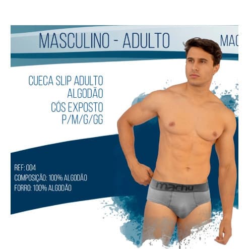 KIT 6 Cuecas Tradicional Slip Adulto Lisa 100% Algodão Com Cós P/M/G/GG