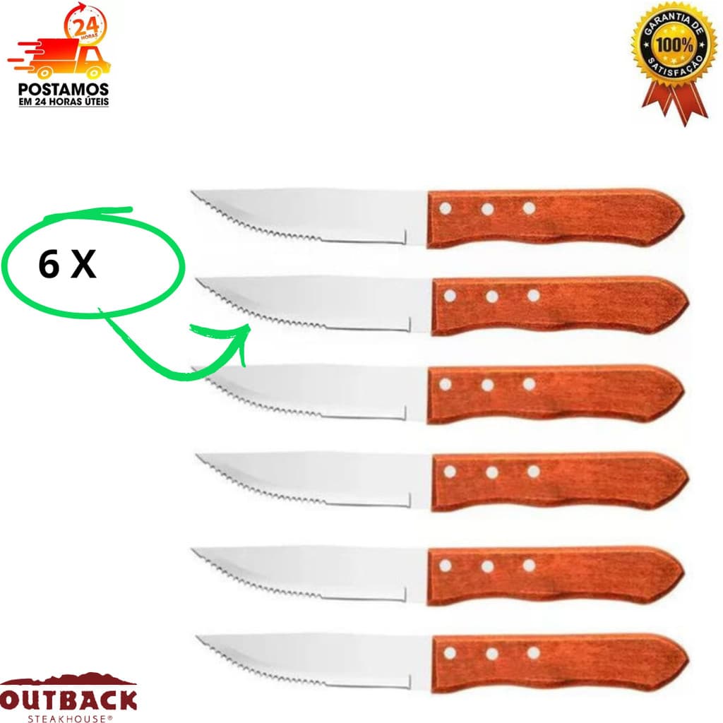 kit 06 Facas Para Churrasco 6 Pçs Jumbo Wooden