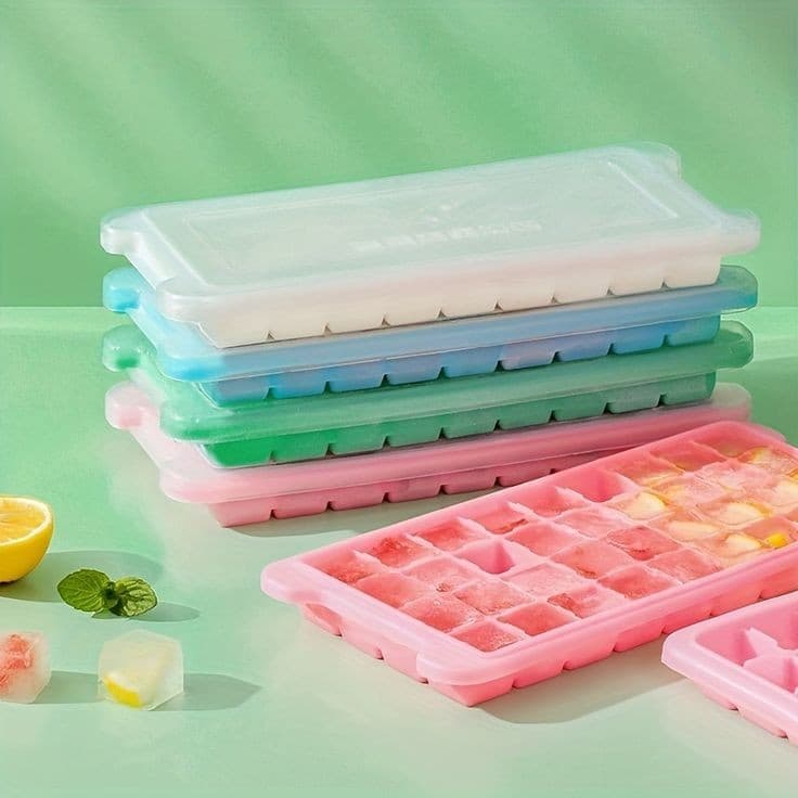 Kit 2 Formas de Gelo em Silicone, 36 Cubos Cada, Cores Rosa e Verde– Flexível e Fácil