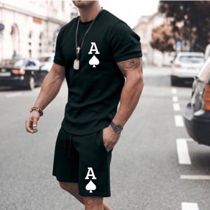 Kit Camiseta E Bermuda Shorts em Tactel Conjunto Espadilha Espada Naipe Baralho