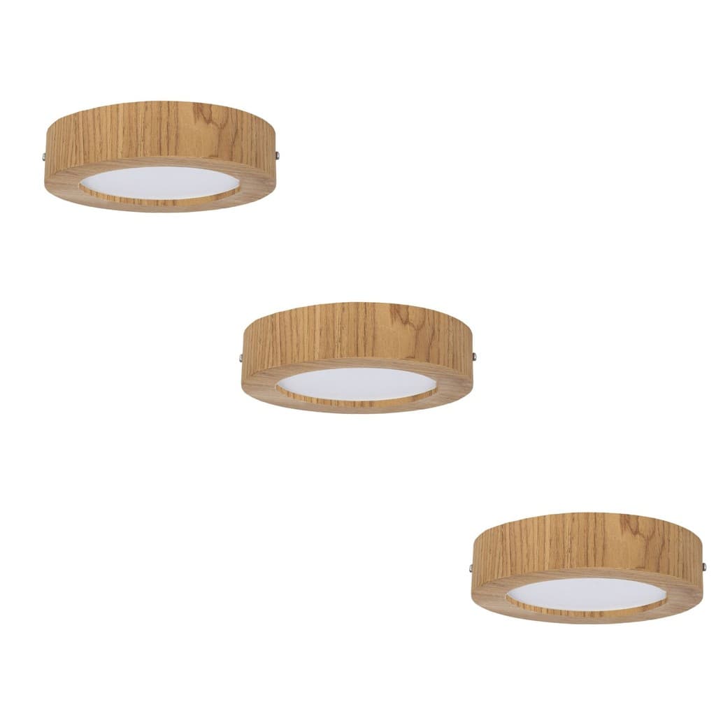 Kit 3 Plafons LED Madeira Sobrepor Redondo 12w 18cm 6500k Branco Frio Bivolt Freijó