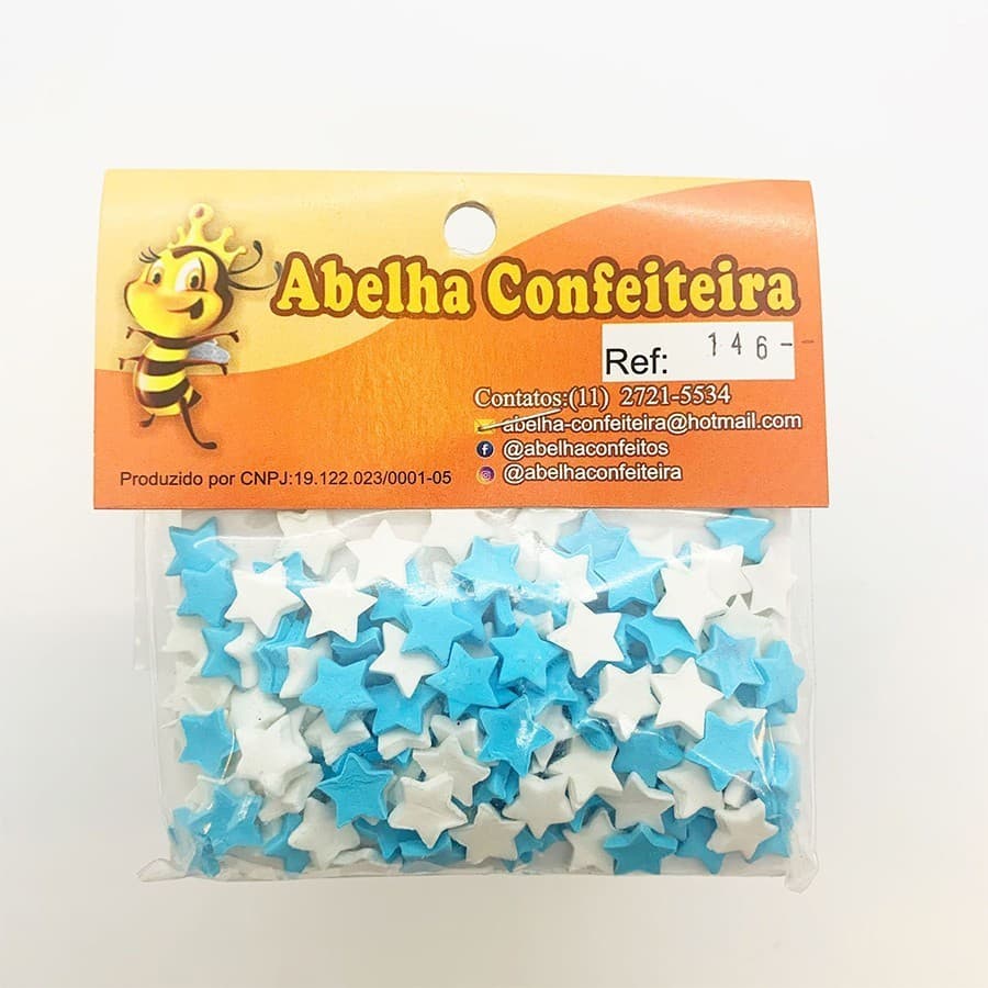 Mini Confeito - Estrelas Branca e Azul - 20 gramas - Abelha Confeiteira - Rizzo Confeitaria