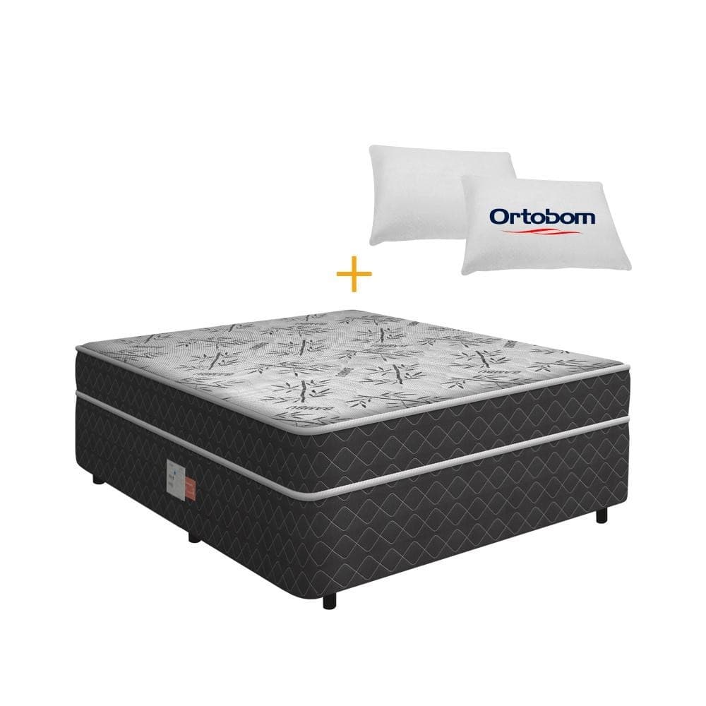 Cama Box Conjugada Casal Ortopédica D28 com Travesseiros Lucas Home Unique 138cm