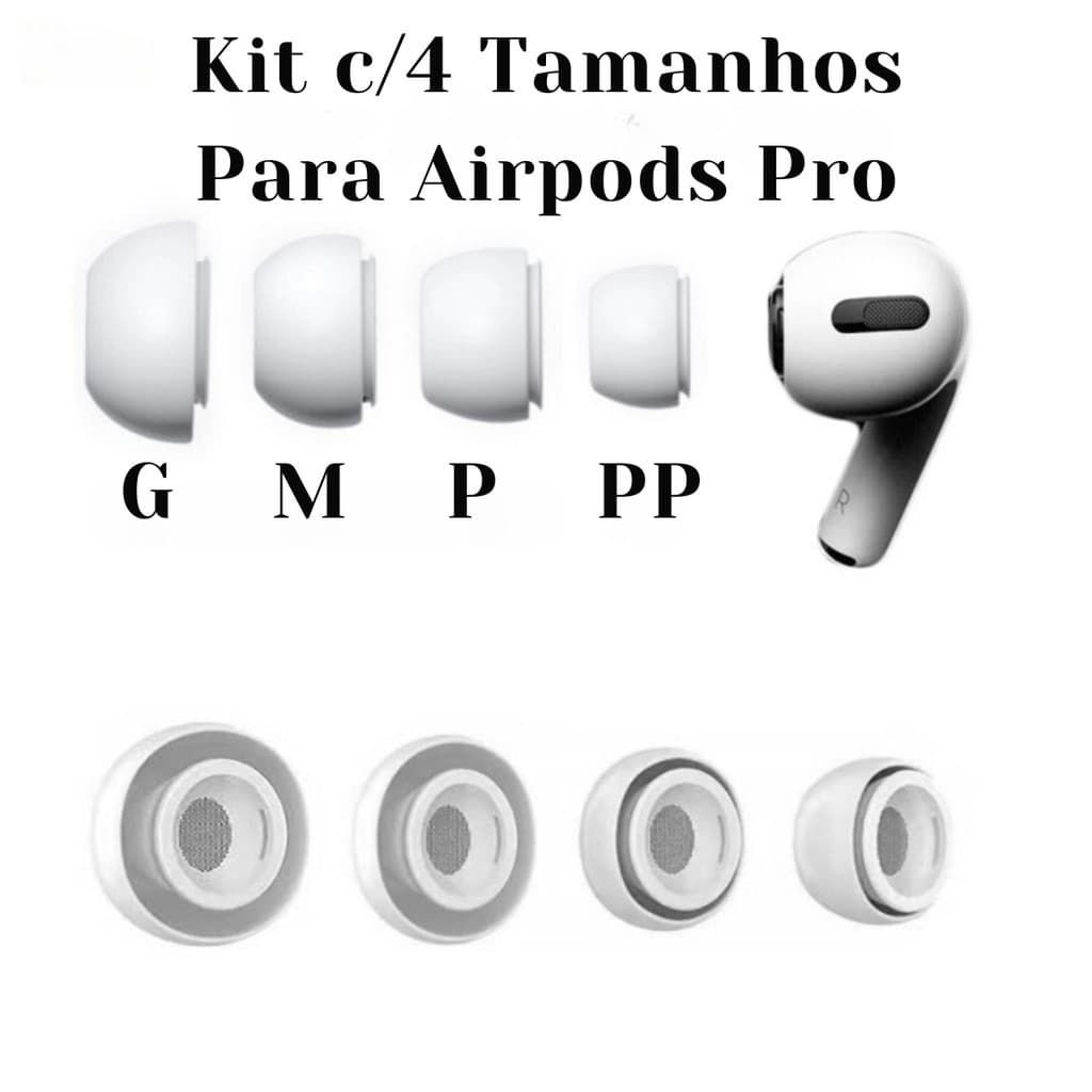 kit 4 Borrachas Auricular Borrachinha Fone Compatível Com AirPods Pro Com tela de Proteção
