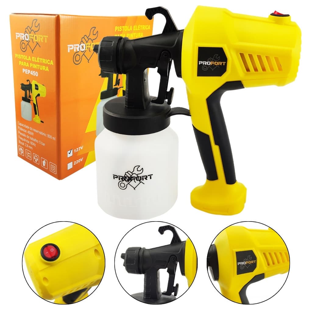 Pistola De Pintura Elétrica Profort 450w 700ml PEP 450 Para Pintura De Paredes, Portões, Portas