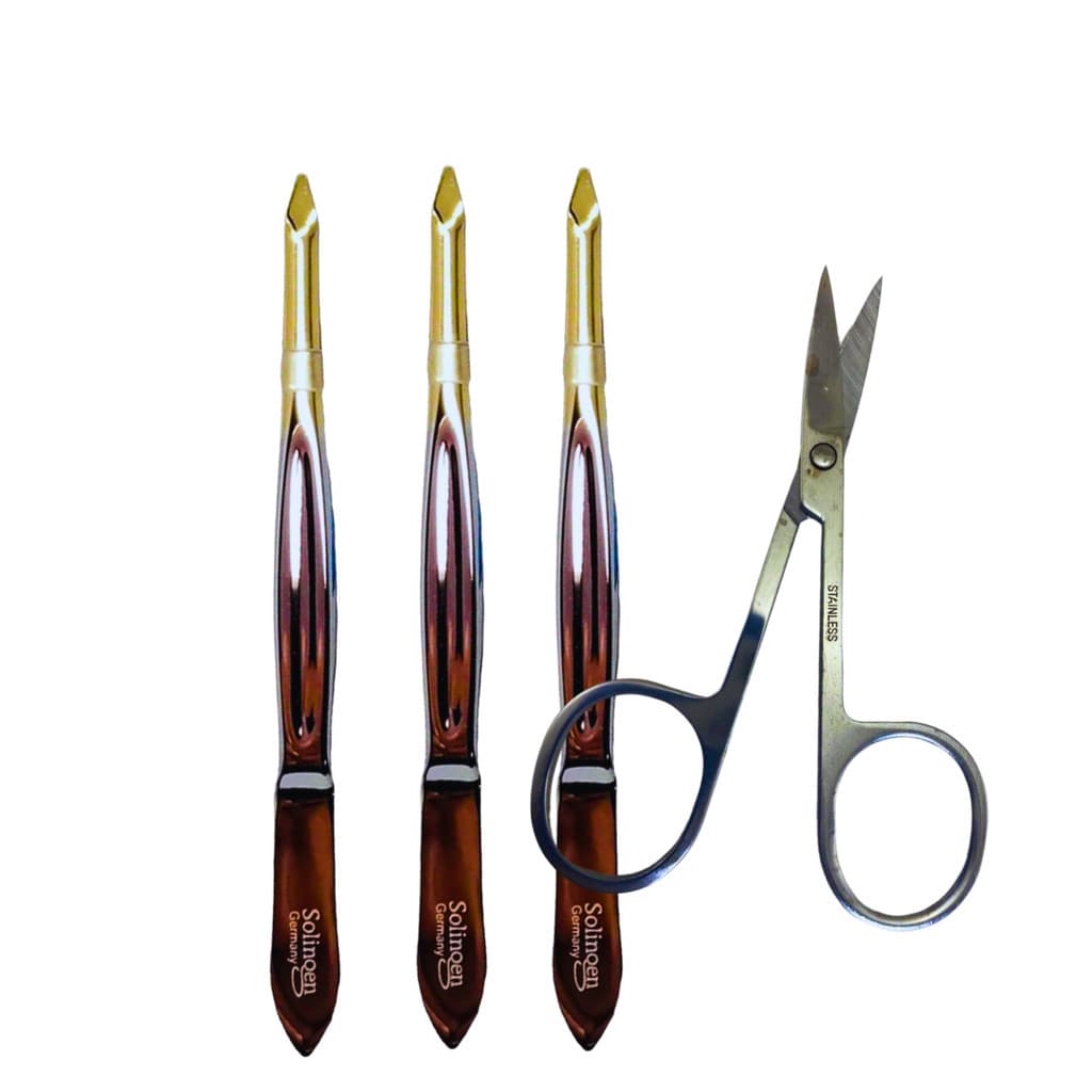 Kit 3 Pinça Ponta Triangular Solingen Design Sobrancelha + Tesourinha