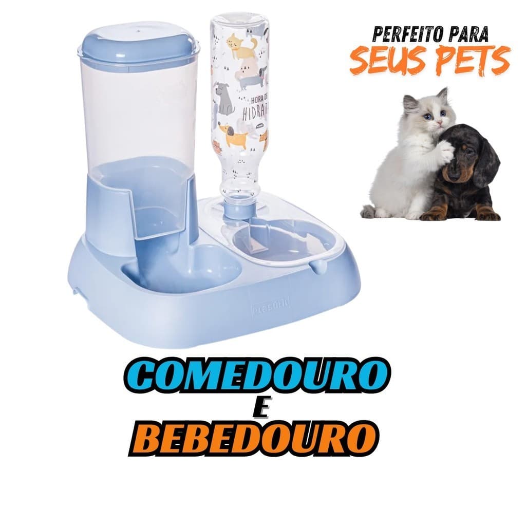 Comedouro duplo Bebedouro Com Garrafa 1l E Reservatório Pets plasutil - Para Felicidade dos Pets!