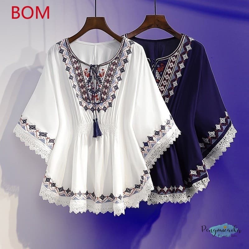 Mulheres Plus Size camisa impressão Retro Chiffon Fino Casual 4EFU
