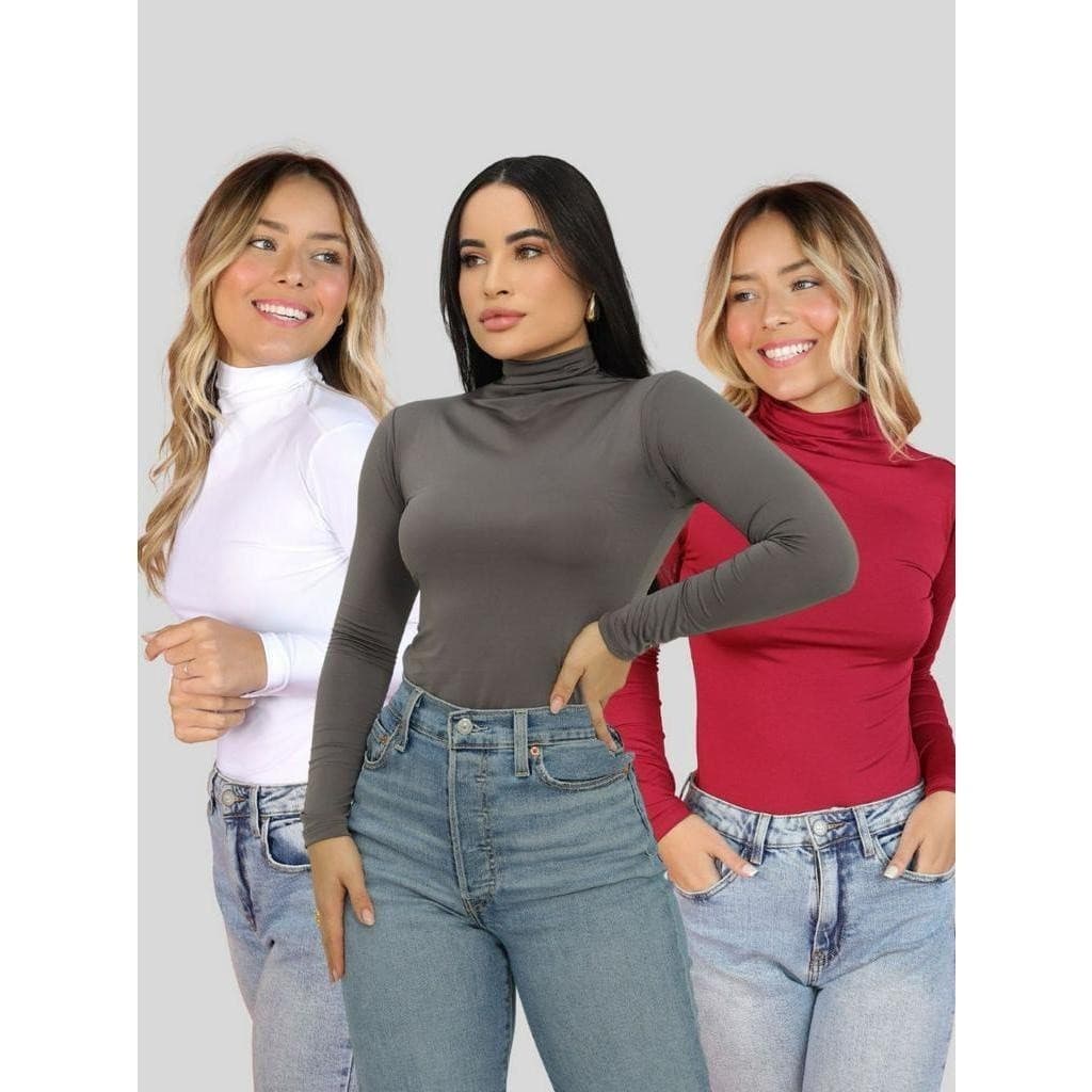Kit 3 Peças Blusas Feminina Cacharrel Gola Alta Manga Longa Segunda Pele Inverno