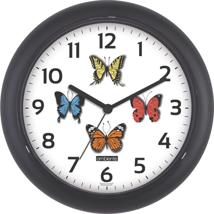 RELÓGIO DE PAREDE DECORAÇÃO BORBOLETAS COLORIDAS 24CM - PT