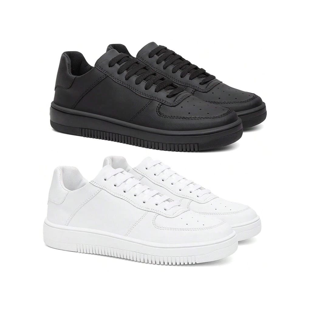 Kit com 2 Pares Tenis Masculino Casual Branco Preto Leve e Confortável Original