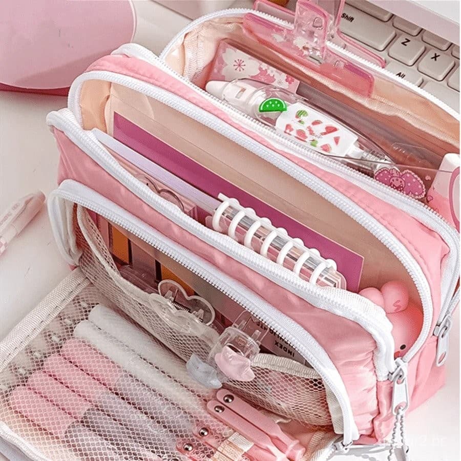 Estojo Kawaii Para Lápis Grande Capacidade Com Porta-Caneta Fofo Estudantes De Volta Às Aulas Papelaria Coreana