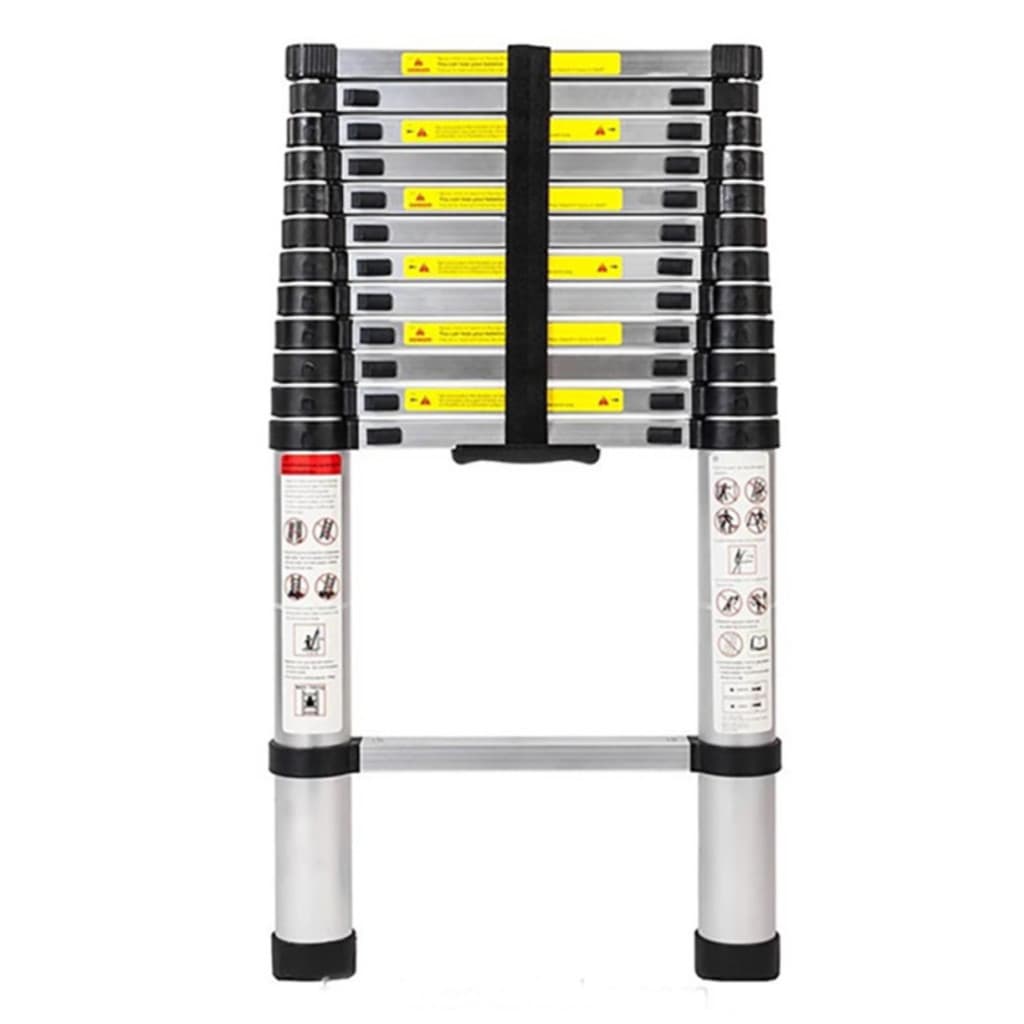Escada Telescopica FiberVix Retrátil e Extensiva 3,2m Alumínio Preto & Prata - Fv4005