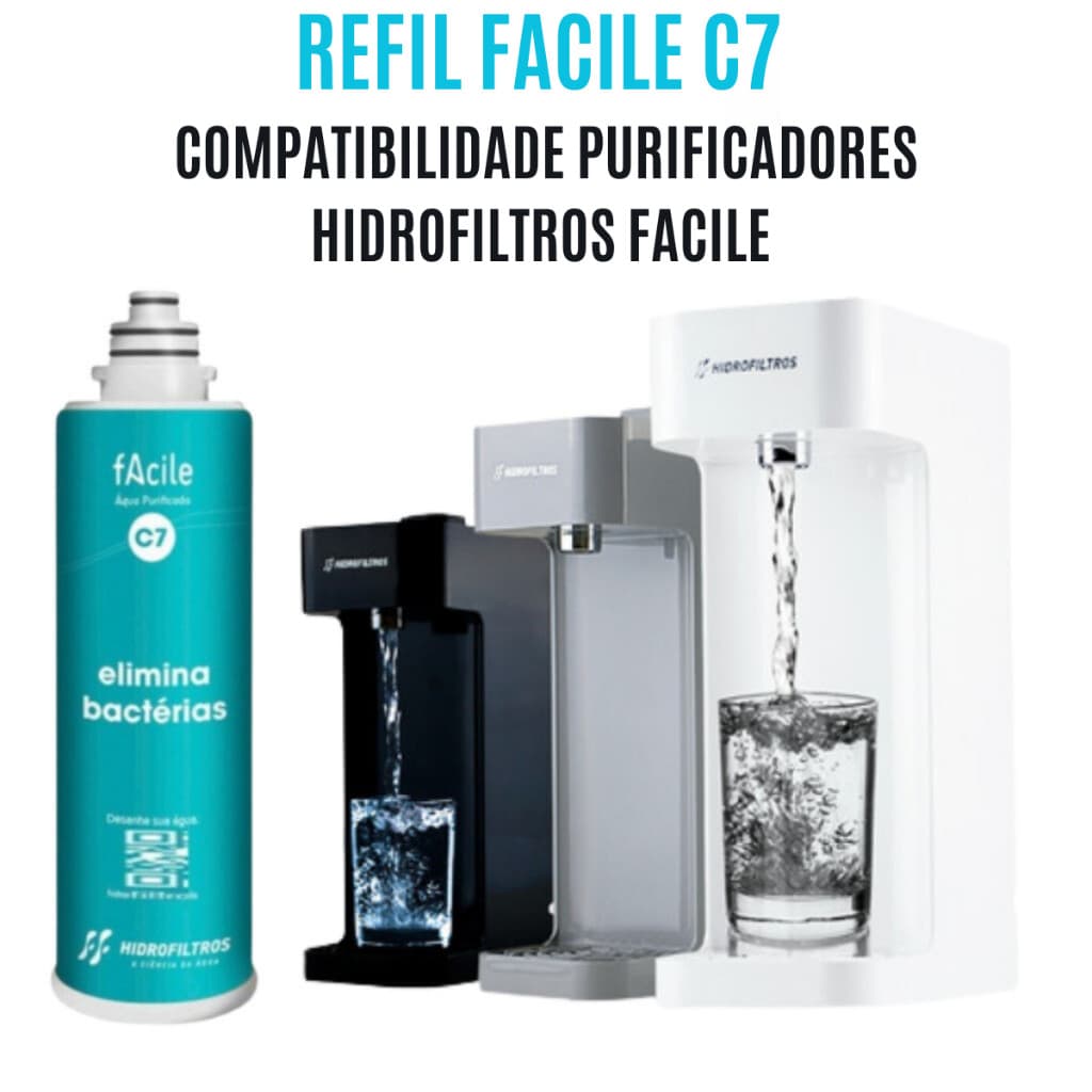 1 ou 2 Refil C7 Para Purificador Facile C7 ou C3 Elimina Bactérias Hidrofiltros Original