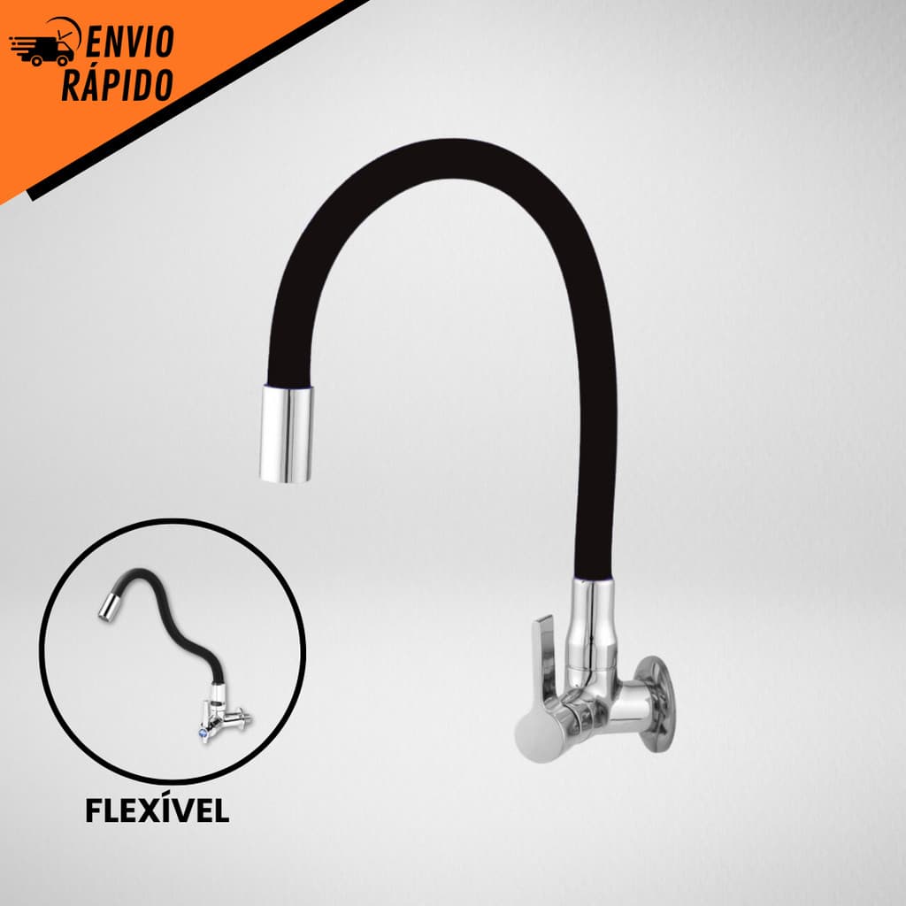 Torneira De Parede Gourmet Cozinha Banheiro Preta Flexível Tubo de água