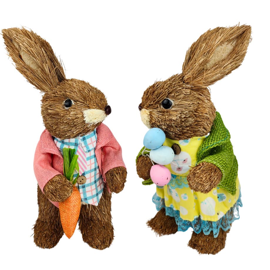 Casal De Coelhos De Páscoa Em Palha Enfeite Decoração