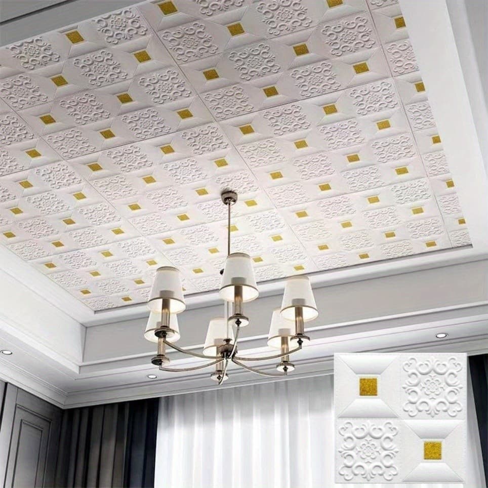 Adesivo De 10pcs 3D Para Parede Painel De Teto Estéreo Decoração Papel De Auto-Espuma Papel de Parede