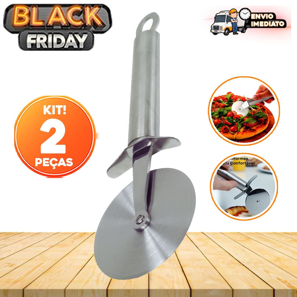Kit 2 Cortadores de Pizza em Aço Inox - Carretilha Profissional para Massas