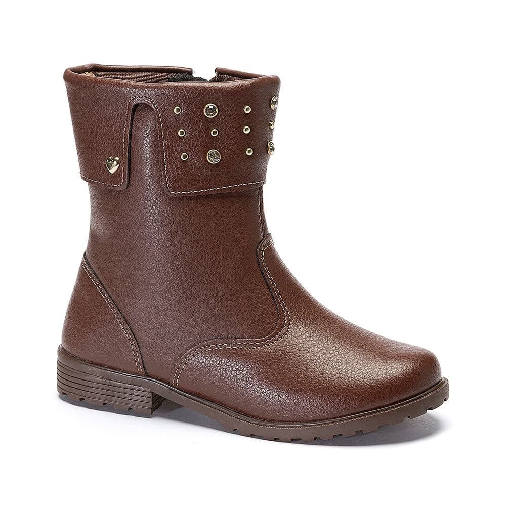 Bota Infantil Menina Pequito Zíper Cano Médio Colarinho Rebites Coração Inverno 77906