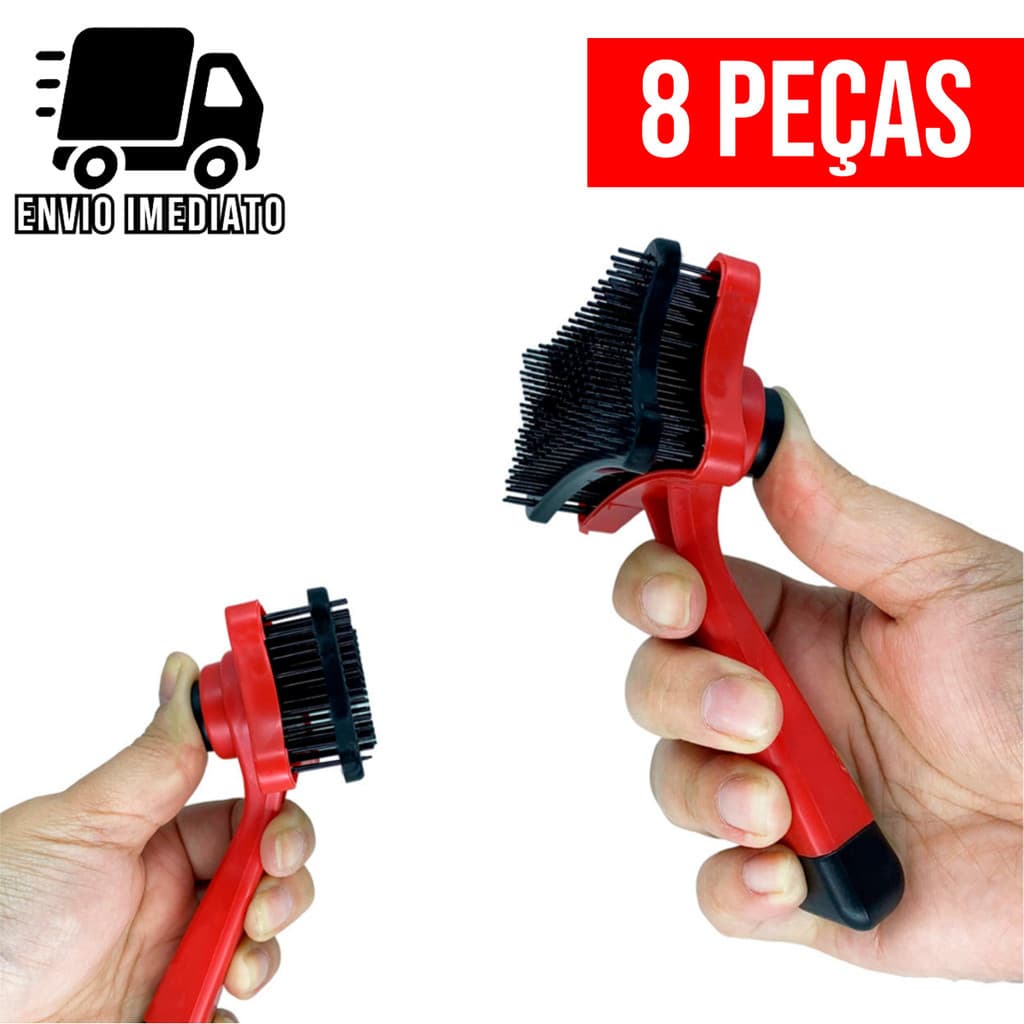Kit 8 Rasqueadeira Escova Para Pets Tira Pelos de Cachorros e Gatos com Botão Removedor Autolimpante