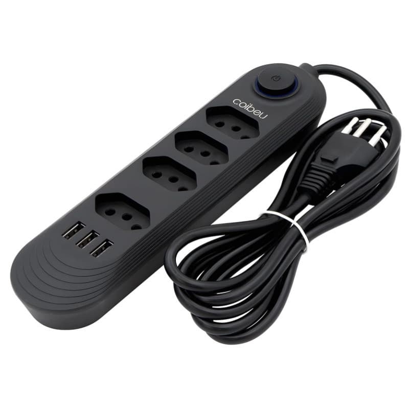 Extensão Elétrica Com 4 Tomadas E Três Usb De Filtro Linha 2 Metros
