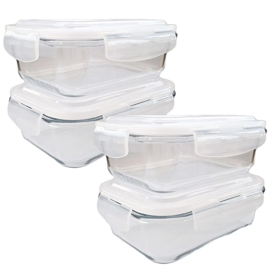 Kit 4x Pote Marmita de Vidro 640ml Retangular Hermetico Vedado Nao Vaza com Tampa e Trava