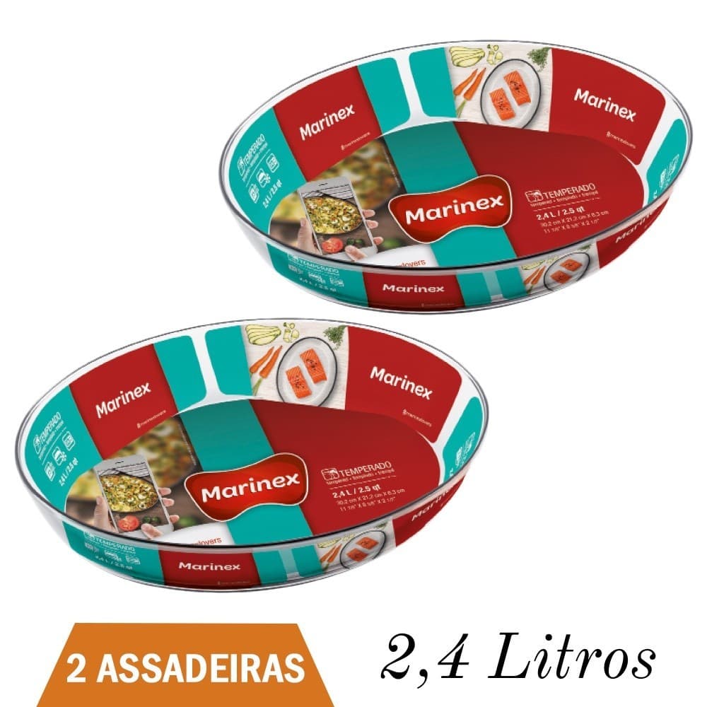 Assadeira Refratário Vidro 2,4L Marinex Assados Nadir- 2Un