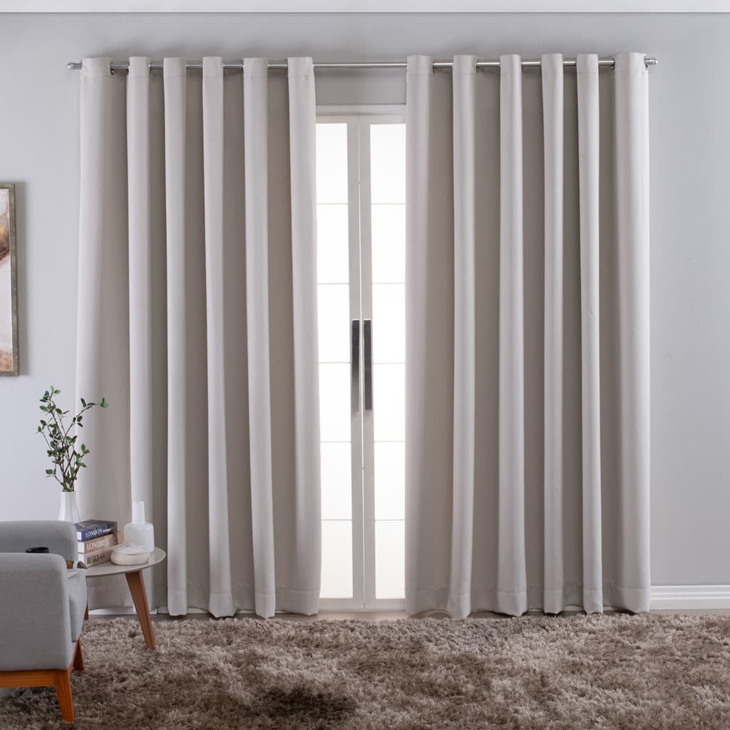 Cortina Tecido Blackout Off White 280x200cm Para Varão