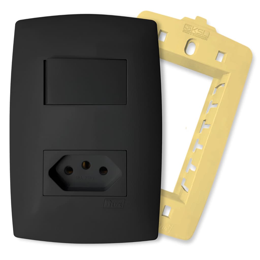 Interruptor Simples com Tomada 10a 4x2 Com Placa Grafite Brilho Home B.lux