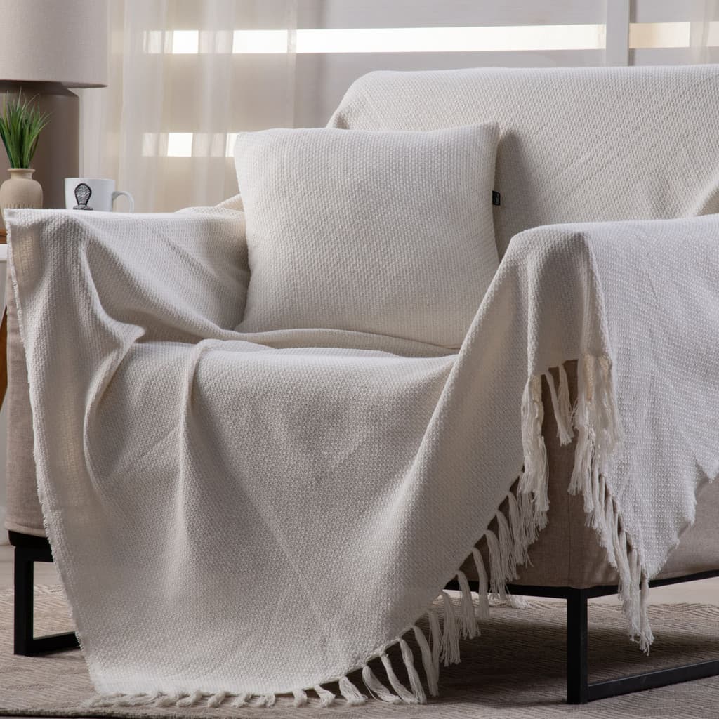 Manta Decorativa Para Sofá Boho Hebrom Off White