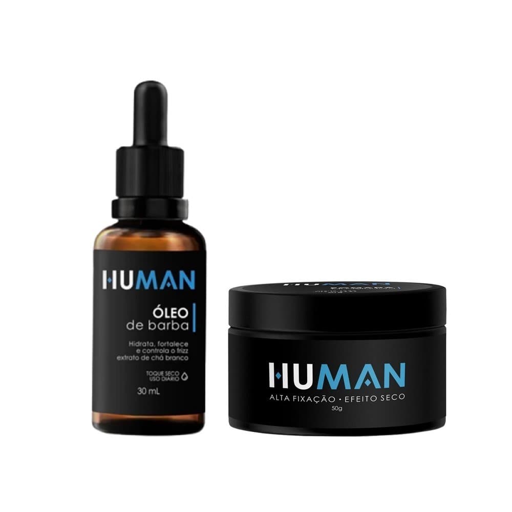 Kit Óleo p/ Barba Hidratante 30ml + Pomada Modeladora Efeito Matte Seco Forte Human 50g