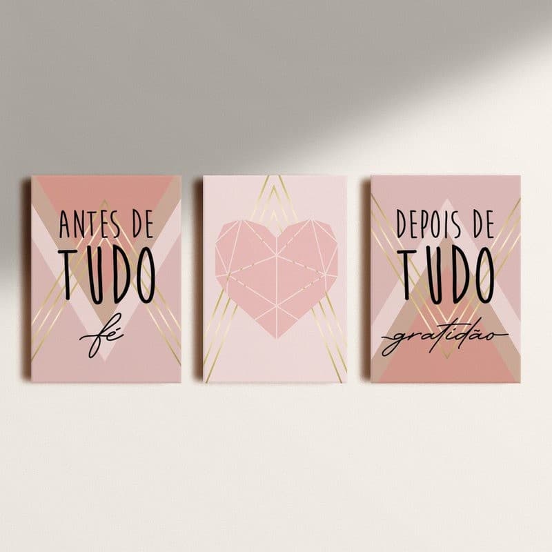Kit Quadros Decorativo ANTES DE TUDO  3 peças 20X28 mdf alta qualidade