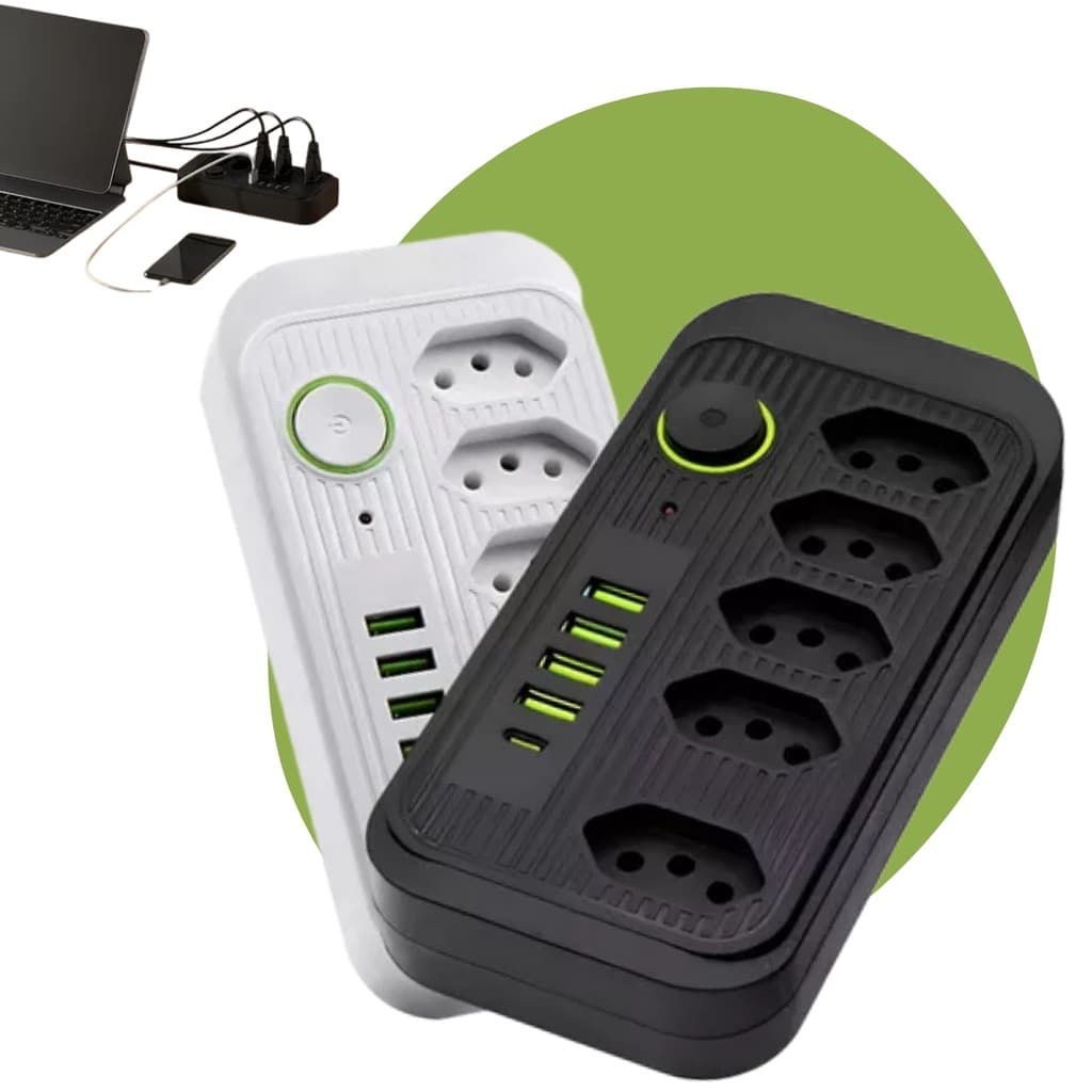Filtro de Linha Extensão 5 Tomadas 4 Portas Usb Type- C Cabo 1,90 metros