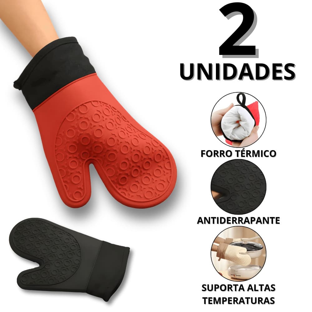 Luva Térmica Para Forno Par De Luvas Termicas Cozinha Pegador Térmico Protetora Silicone Churrasco