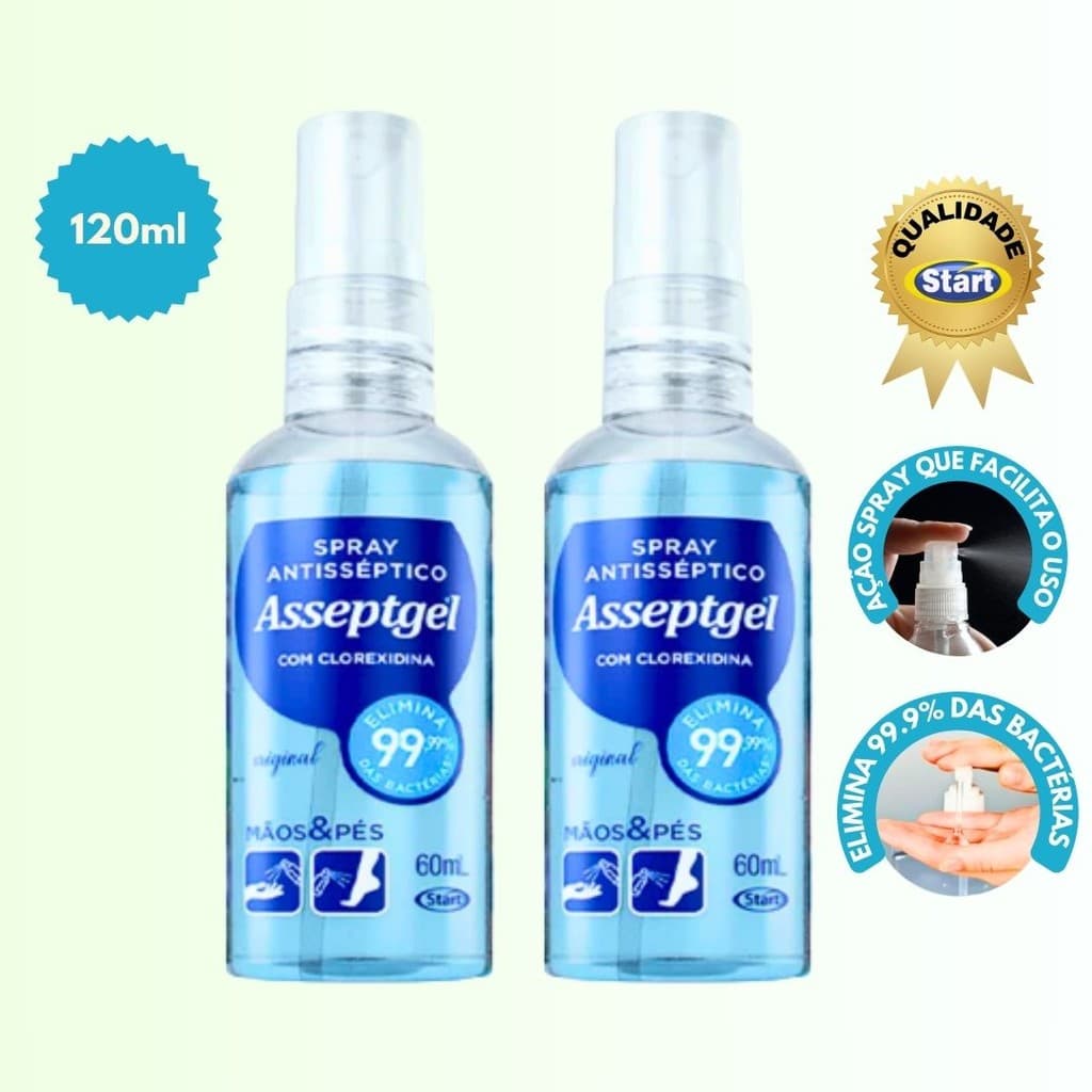 Álcool Spray Asseptgel Original 120ml 1 Especial Para Viagens e Uso Diário Antisséptico