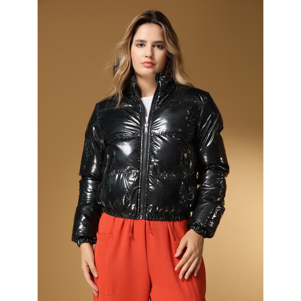 Jaqueta Couro Casaco Feminina Blusa Com Zíper Impermeavel Premium Luxo  Estilosa Moda Quatro Estações