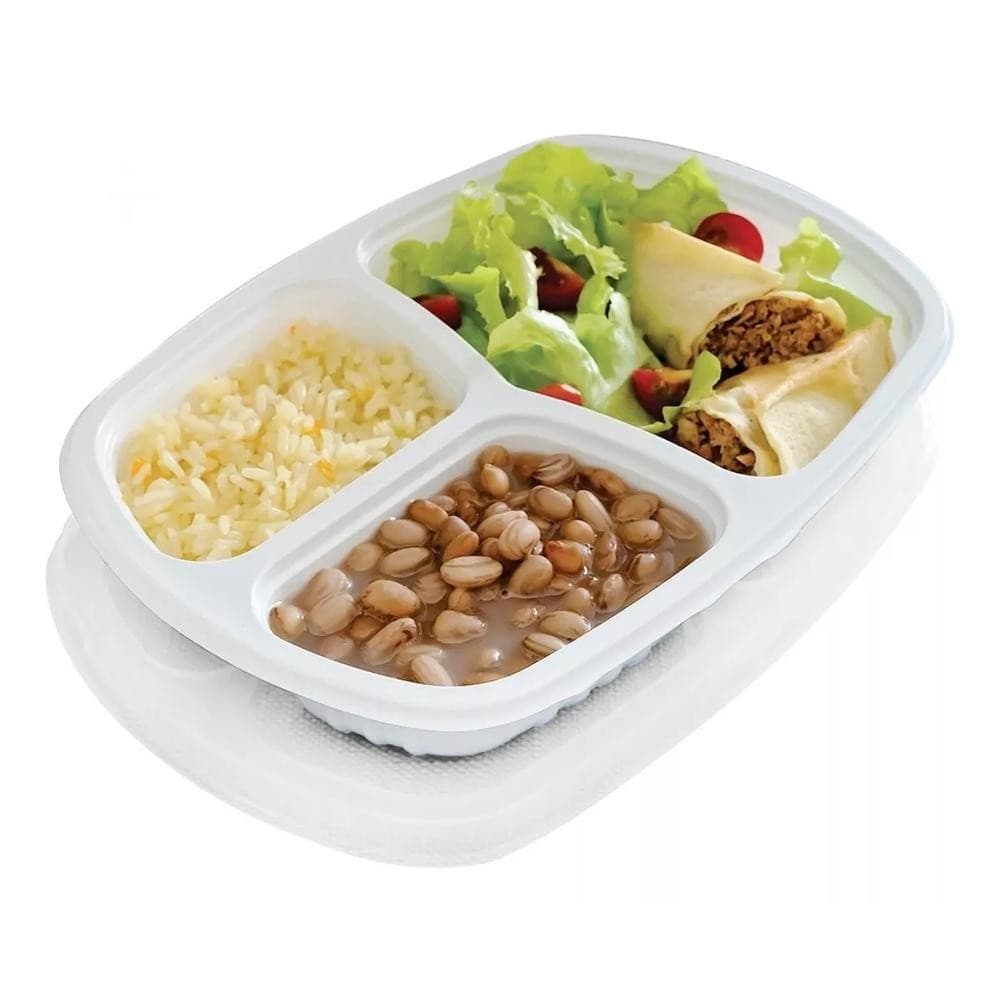 kit 5 unid Bandeja marmita + tampa 3 Divisória 850ml Galvanotek g 331