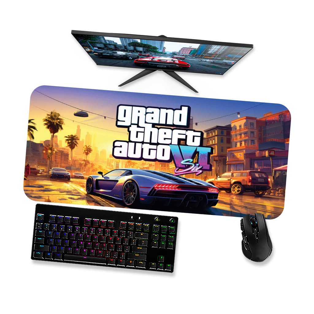 Mouse Pad Gamer Grande GTA VI  PAISAGEM COM CARRO 1 90x40 80x40 60x40 70x30 45x40