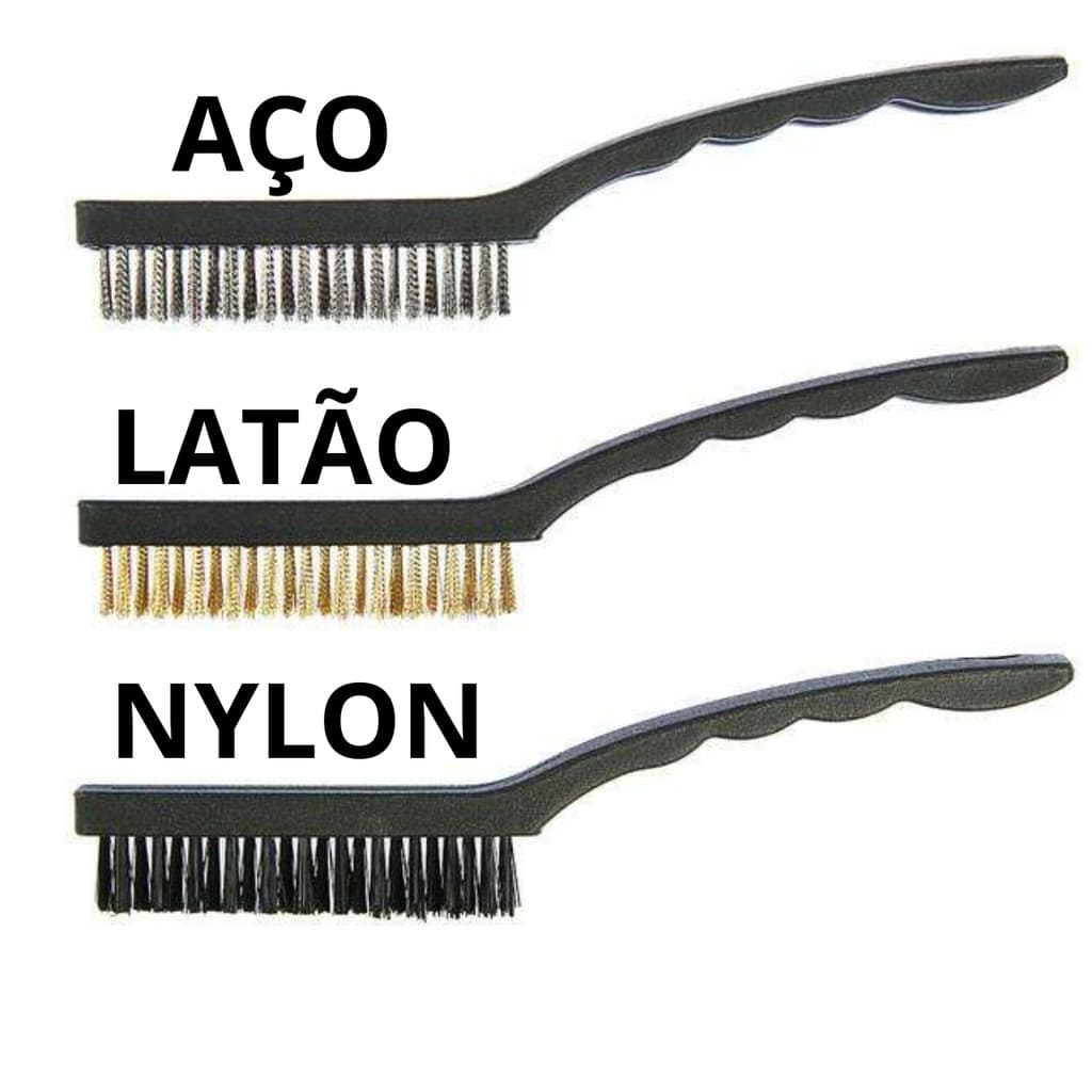 Kit 3 Escovas De Cerdas De Aço Nylon E Latão Profissional