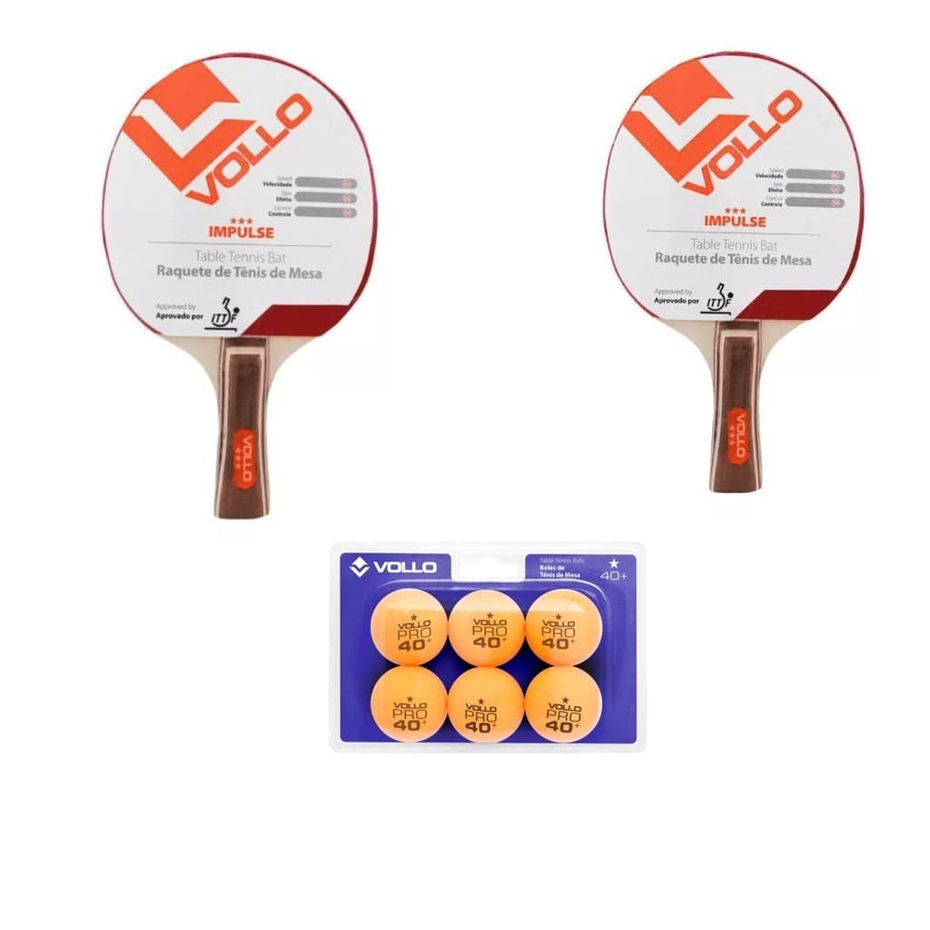 Kit com 2 raquetes de ping pong Vollo Impulse + 6 bolinhas