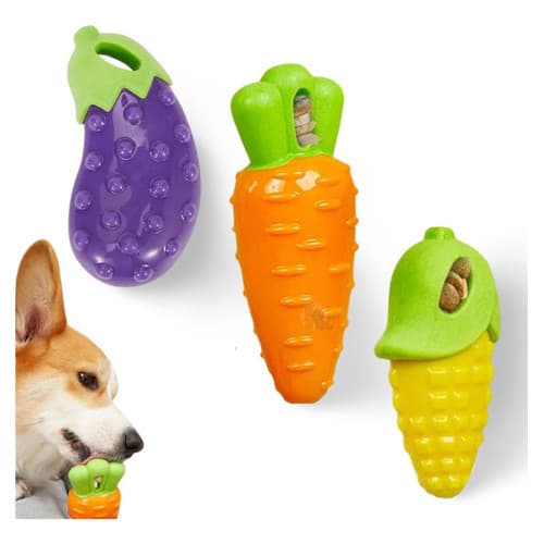 Kit 3 Brinquedos Pet Mordedor Petisco Apito Milho Berinjela Cenoura Brinquedos para cachorros cães