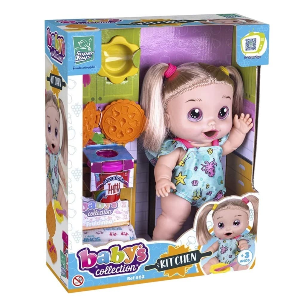 Boneca Babys Collection Kitchen Massinha e Acessórios Super Toys - 582