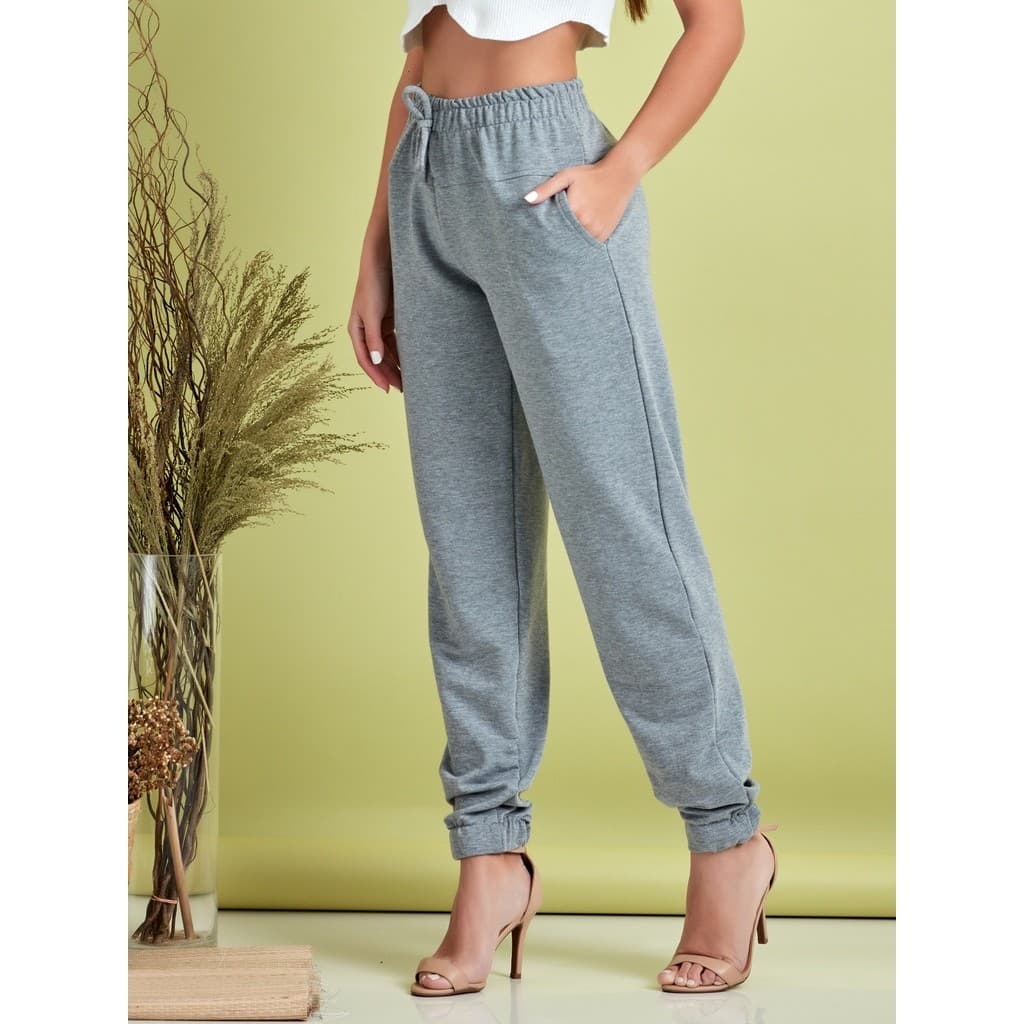 Calça Jogger De Moletinho Bolso Amplo -CINZA