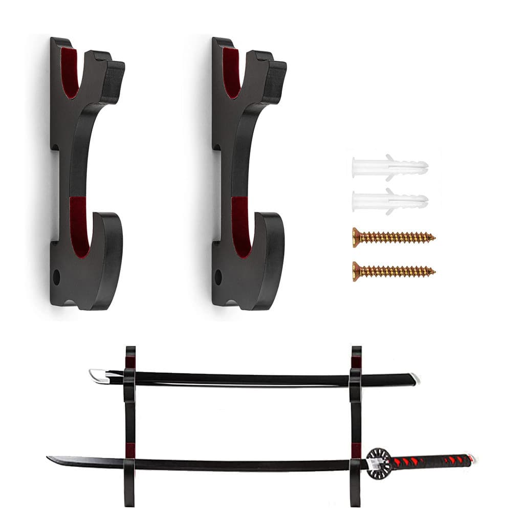 Suporte De Espada Madeira Acolchoado De Veludo Ajustável De 2 Níveis Brakcet Para Varinha De Samurai Katana Wakizashi