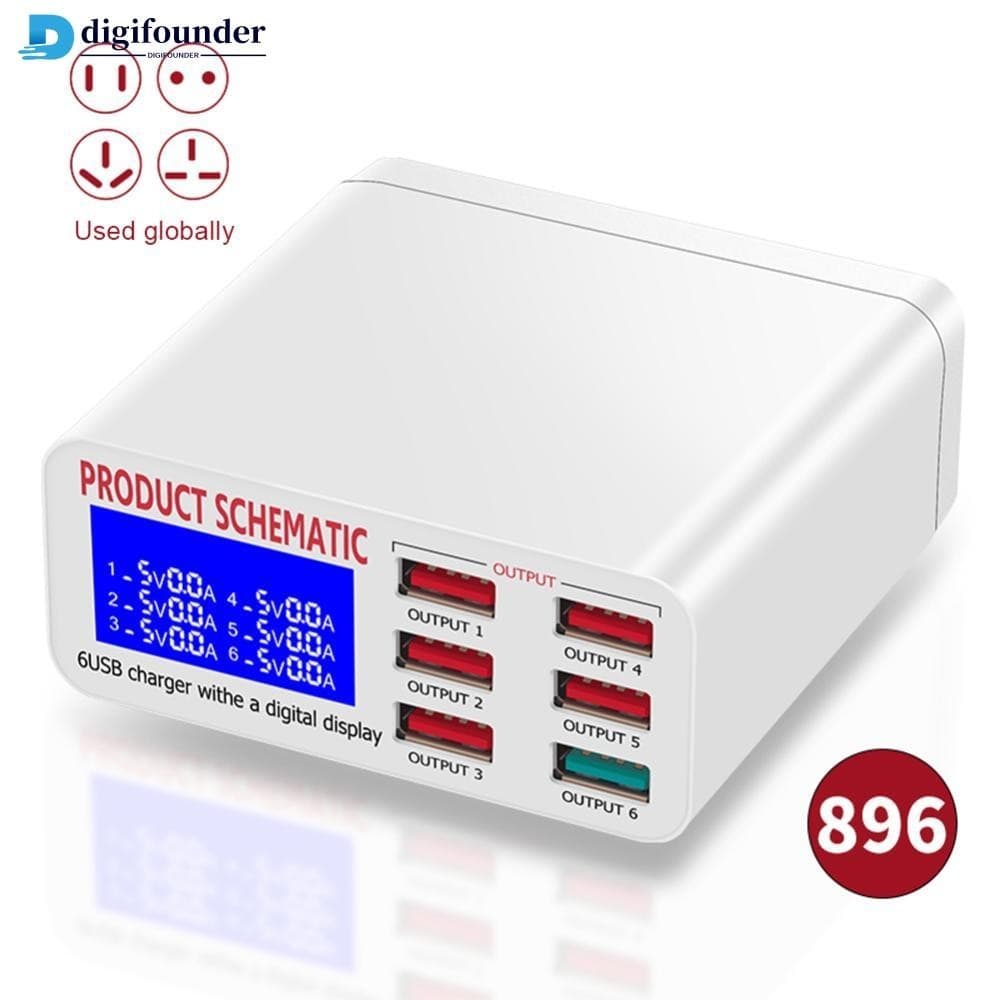 DF QC3.0 Carregador USB Com Visor Digital LCD 6 Portas Carregamento Rápido Inteligente Para Smart Phone Tablet PC H5U8