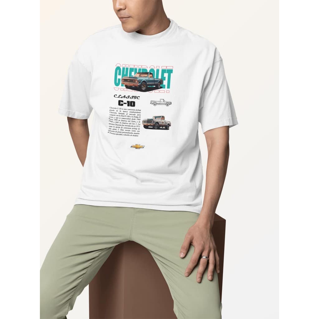 Camiseta Masculina Unissex 100% Algodão Blusa Streetwear Gola Redonda Com Estampa Grande - Chevrolet  Classic C-10