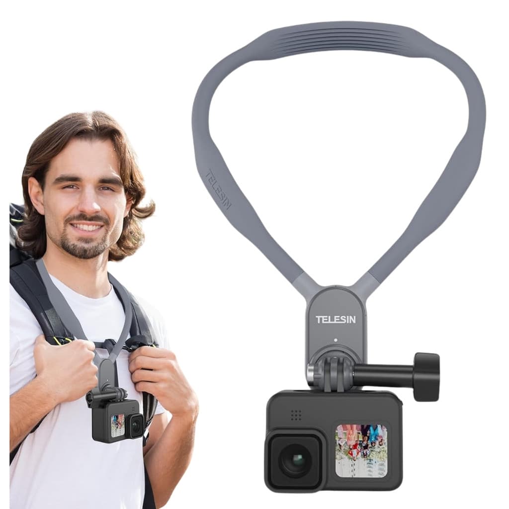 Suporte de Pescoço de Silicone para Câmeras Gopro e Similares Telesin