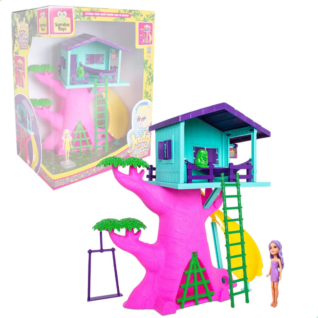 Casa Na Árvore Rosa da Judy C/ Mini Escorregador E Balanço