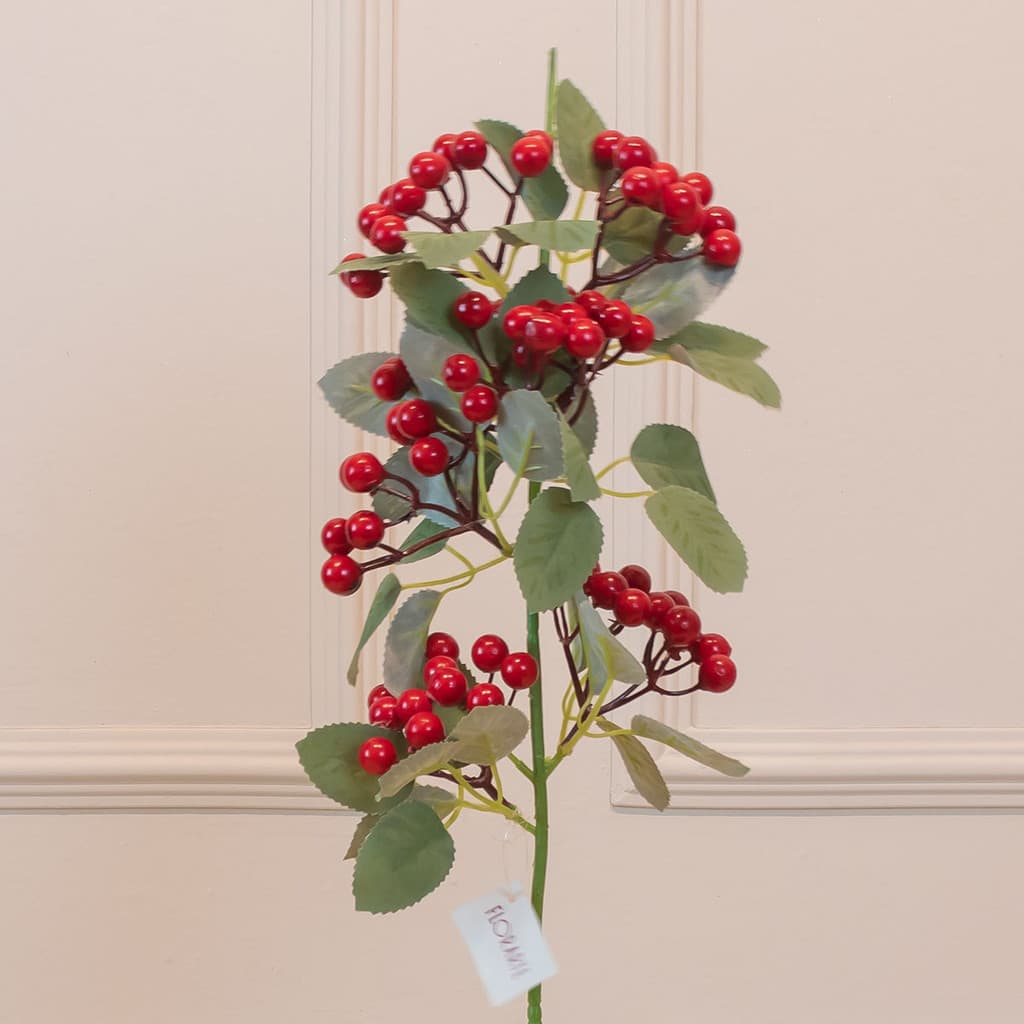Galho Natalino com Folhas e Berry Vermelho 65cm (FLORARTE)